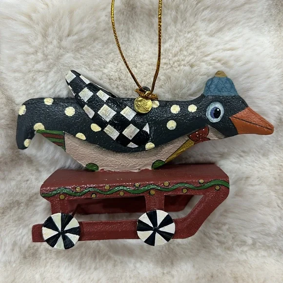 Mackenzie-Childs Penguin Sledding Ornament - Picture 2 of 4